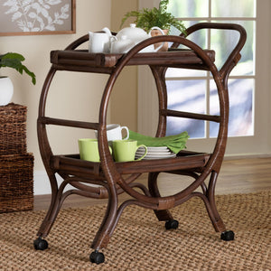 Baxton Studio Bali & Pari Selah Handwoven Rattan 2-tier Kitchen Serving Cart with Casters WS233-Coffee Bean/Rattan-Cart
