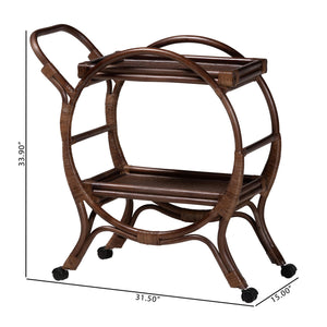 Baxton Studio Bali & Pari Selah Handwoven Rattan 2-tier Kitchen Serving Cart with Casters WS233-Coffee Bean/Rattan-Cart