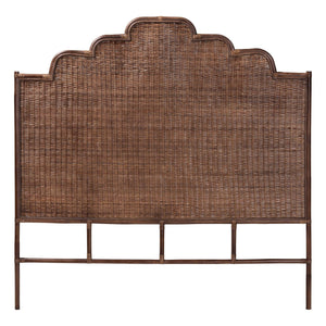 Baxton Studio Bali & Pari Raphaela Handwoven Rattan Queen Headboard Bohemian Stepped Arch Bedroom Accent 74.8W x 1.2D x 63H WS238-Coffee Bean/Rattan-HB-King