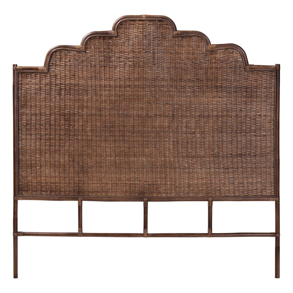 Baxton Studio Bali & Pari Raphaela Handwoven Rattan Queen Headboard Bohemian Stepped Arch Bedroom Accent 74.8W x 1.2D x 63H WS238-Coffee Bean/Rattan-HB-King