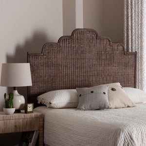 Baxton Studio Bali & Pari Raphaela Handwoven Rattan Queen Headboard Bohemian Stepped Arch Bedroom Accent 74.8W x 1.2D x 63H WS238-Coffee Bean/Rattan-HB-King