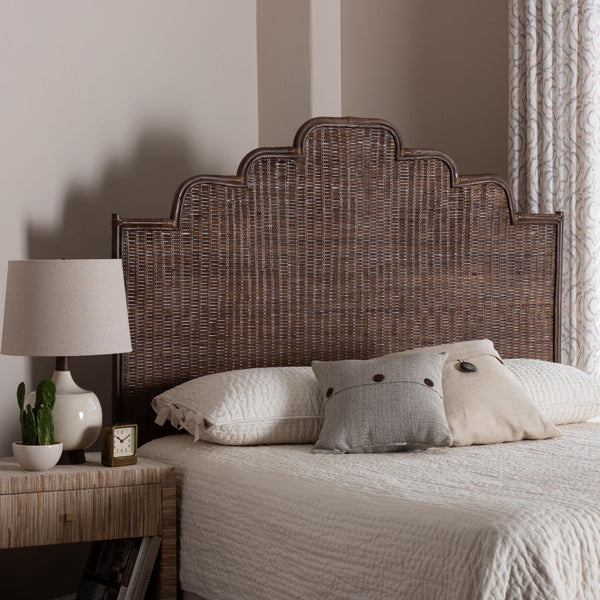 Baxton Studio Bali & Pari Raphaela Handwoven Rattan Queen Headboard Bohemian Stepped Arch Bedroom Accent 74.8W x 1.2D x 63H WS238-Coffee Bean/Rattan-HB-King