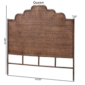 Baxton Studio Bali & Pari Raphaela Handwoven Rattan Queen Headboard Bohemian Stepped Arch Bedroom Accent 74.8W x 1.2D x 63H WS238-Coffee Bean/Rattan-HB-King