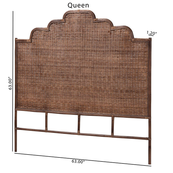 Baxton Studio Bali & Pari Raphaela Handwoven Rattan Queen Headboard Bohemian Stepped Arch Bedroom Accent 74.8W x 1.2D x 63H WS238-Coffee Bean/Rattan-HB-King
