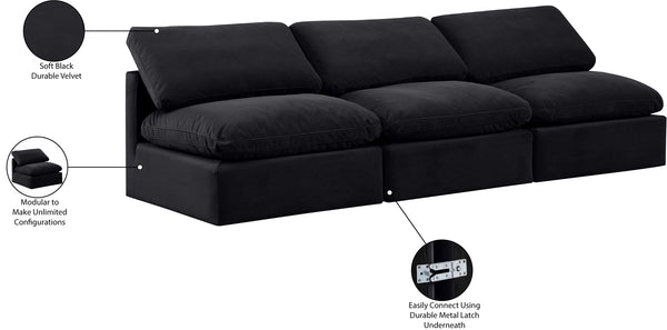 Indulge Black Velvet Modular Sofa 147Black-S3 Meridian Furniture