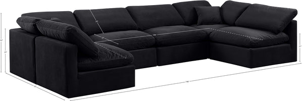 Indulge Black Velvet Modular Sectional 147Black-Sec6D Meridian Furniture