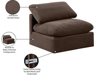 Indulge Brown Velvet Armless Chair 147Brown-Armless Meridian Furniture