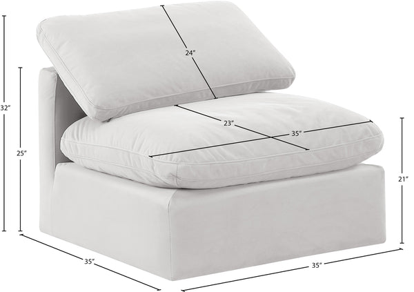 Indulge Cream Velvet Armless Chair 147Cream-Armless Meridian Furniture