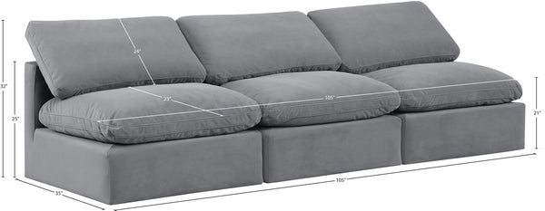 Indulge Grey Velvet Modular Sofa 147Grey-S3 Meridian Furniture