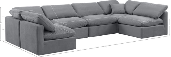 Indulge Grey Velvet Modular Sectional 147Grey-Sec6D Meridian Furniture