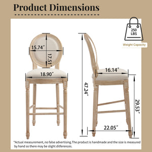 English Elm French Country Bar Chairs Set Of 2 - Elegant Upholstered Round-Back Design For Kitchen & Dining W3426P324576