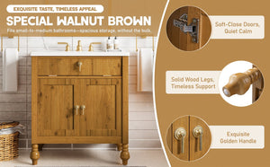 English Elm Christopher Knight Home® - 30-Inch Walnut Vanity with Seashell Resin Sink, Flip-Up Organizer, Soft-Close Doors & Legs Brown N765P33417576B