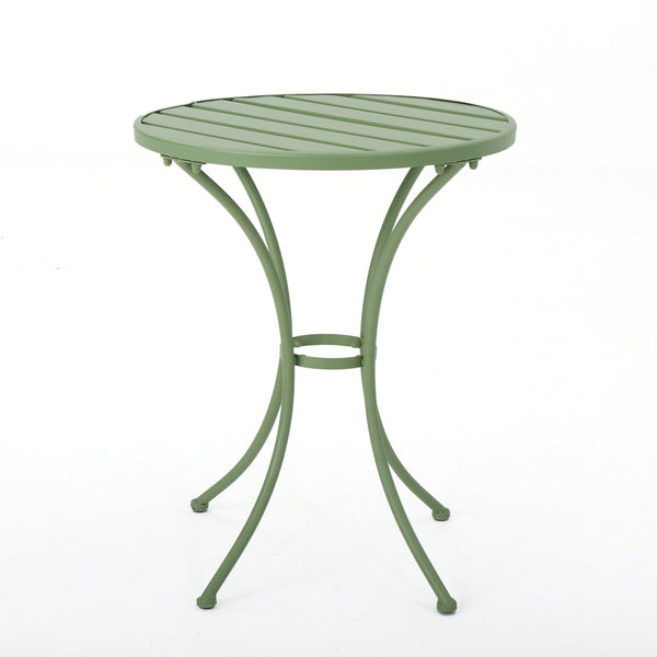 English Elm Colmar Outdoor Iron Bistro Set Powder Coated Slatted Armchairs Round Patio Table Green 56558.00MCG