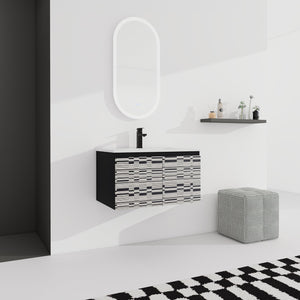 English Elm 30'' Floating Wall-Mounted Bathroom Vanity With Sleek Ceramic Sink & Soft-Close Cabinet Design W999S00210