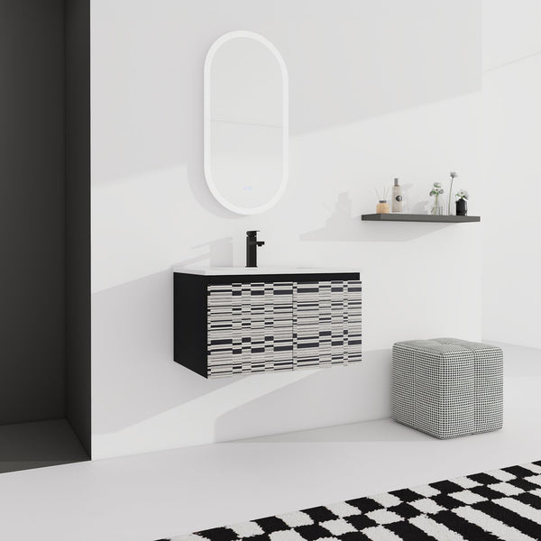 English Elm 30'' Floating Wall-Mounted Bathroom Vanity With Sleek Ceramic Sink & Soft-Close Cabinet Design W999S00210