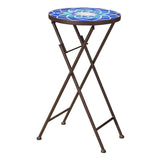 Christopher Knight Home® - Noble House - Azure Outdoor Blue and White Glass Side Table with Iron Frame