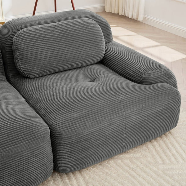 English Elm L-shaped Modular Corduroy Sectional Sofa Ergonomic Low Profile Living Room Seating Grey W714S01267