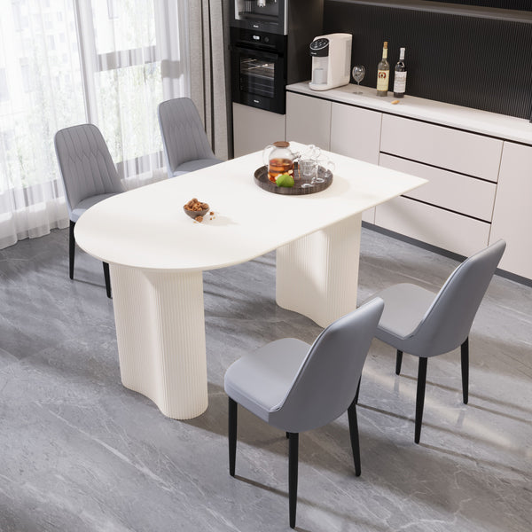 English Elm 63" Cream & Grey Dining Set - 5-Piece Modern Mdf Table With 4 Ergonomic Pu Chairs For Home & Kitchen W2189S00742