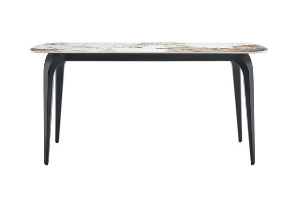 English Elm Modern Sintered Stone Rectangular Dining Table with Gold Accent Metal Base W3493P436837