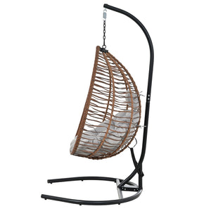 English Elm U_style Wicker Hanging Egg Chair with Stand Foldable Indoor Outdoor Swing Seat Brown+Gray N711P389502G