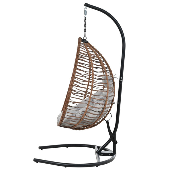 English Elm U_style Wicker Hanging Egg Chair with Stand Foldable Indoor Outdoor Swing Seat Brown+Gray N711P389502G