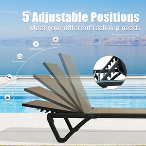 English Elm Pool Aluminum Chaise Lounge Set of 2 with Wheels, 5-Position Recline, Quick-Dry Textilene, Weather-Resistant Comfort for Patio khaki W1859P396058