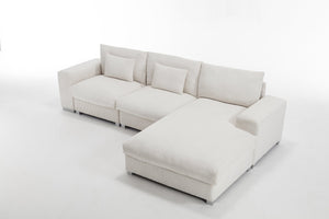 English Elm Nordic-style L-shaped flannel sofa with solid wood frame, ergonomic comfort and durable stain-resistant fabric for modern minimalist living room gatherings White W2795S00030