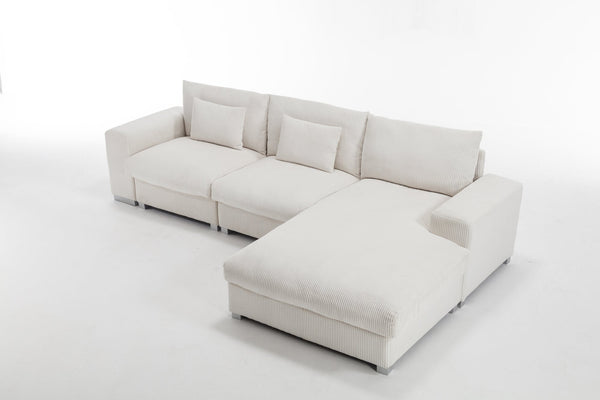 English Elm Nordic-style L-shaped flannel sofa with solid wood frame, ergonomic comfort and durable stain-resistant fabric for modern minimalist living room gatherings White W2795S00030