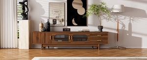 English Elm 78inch Walnut Entertainment Center Fluted Glass Solid Wood Legs Modern Living Room N710P362203P