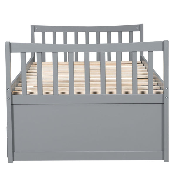 English Elm Daybed Twin Frame with Pull Out Trundle and Three Storage Drawers for Kids Rooms Gray LP100241AAE