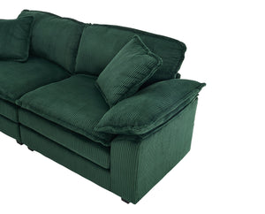 English Elm Corduroy Plush 2-Seat Sofa with 2 Back Cushions, Toss Pillows & Ottomans — Deep Seat Comfort Green W2363S00065