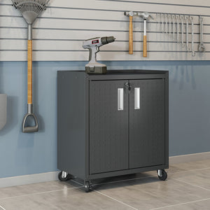 English Elm Rolling Metal Garage Cabinet with Locking Doors Diamond Texture Industrial Storage Charcoal Grey B365P398225
