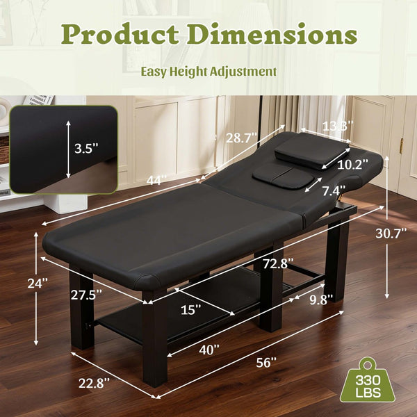 English Elm Spa Salon Massage Table Steel Frame Pu Leather Adjustable Backrest Bottom Shelf Storage W1422P382933