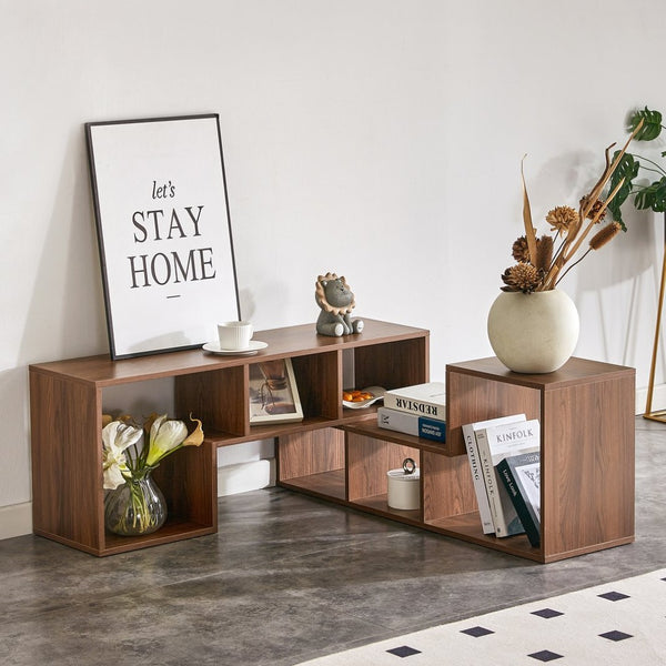 English Elm 2 Piece Modular L-shaped Tv Console Open Shelf Bookcase for Modern Living Rooms W3875P397178