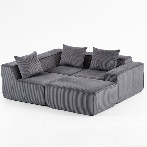 English Elm Modular Corduroy Sectional with Deep Foam Seating Low Profile Living Room Couch W3326S00014
