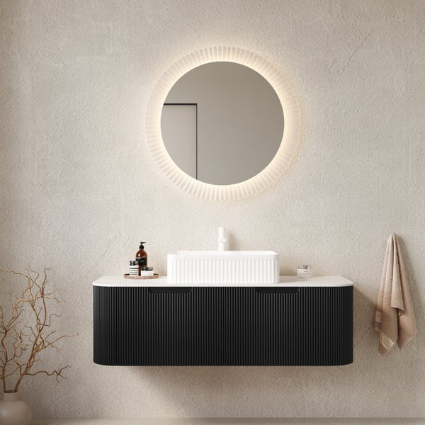English Elm Dina Floating Bathroom Vanity with Crystal Glass Basin and Sintered Stone Top Black,Carrara White,White W2615S00170