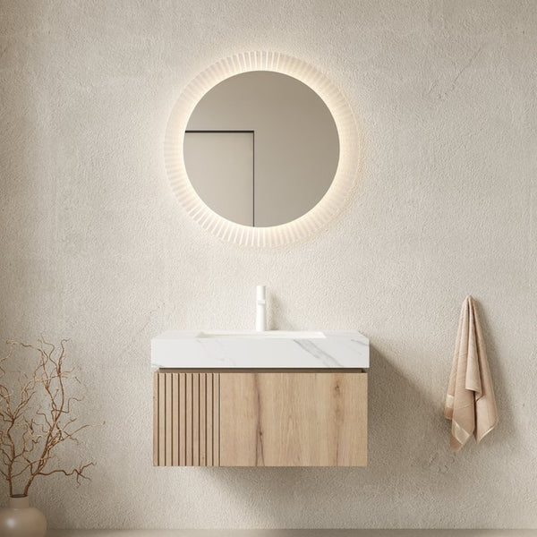 English Elm Muri Floating Bathroom Vanity with Sintered Stone Top and White Oak Plywood Cabinet W2615S00624