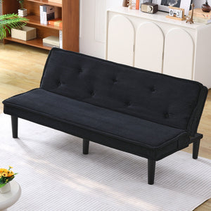 English Elm This 66-inch corduroy sofa bed with button-back design, sturdy wood frame, comfy sponge cushions, 500lb capacity Black W3371P311444