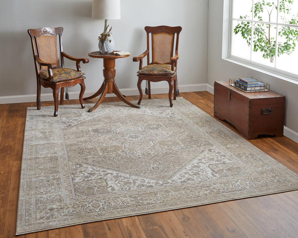 Feizy Rugs Celene Vintage-inspired Floral Medallion Rug – Luxurious Machine-made Design For Timeless Elegance Brown,Ivory,Tan Viscose,Polyester Cel39kxfbgebrnc02
