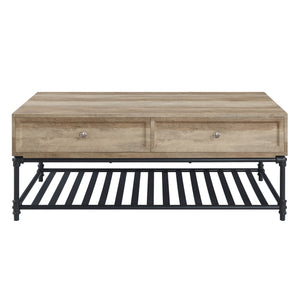 English Elm Brantley Rustic Sandy Gray Finish Coffee Table with Metal Pipe Frame, 1-Tier Shelf and Durable Top Oak 52.39 L x 29.53 W x 11.75 H B2726P244963