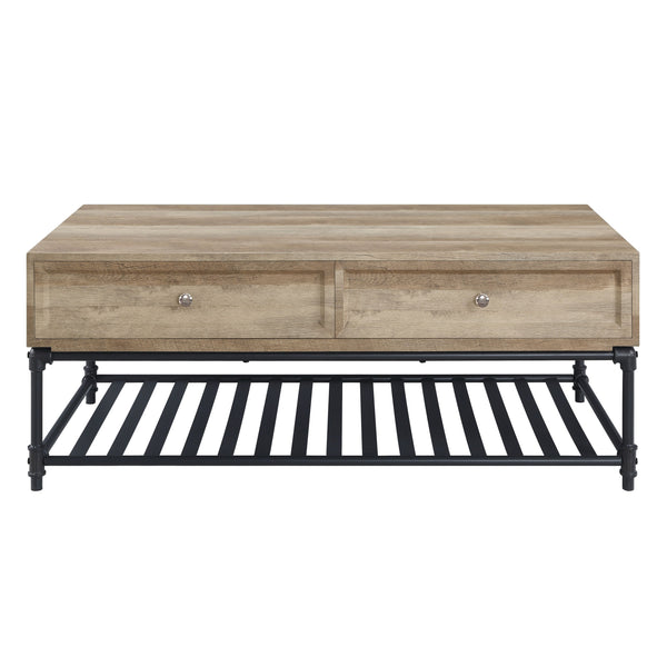 English Elm Brantley Rustic Sandy Gray Finish Coffee Table with Metal Pipe Frame, 1-Tier Shelf and Durable Top Oak 52.39 L x 29.53 W x 11.75 H B2726P244963
