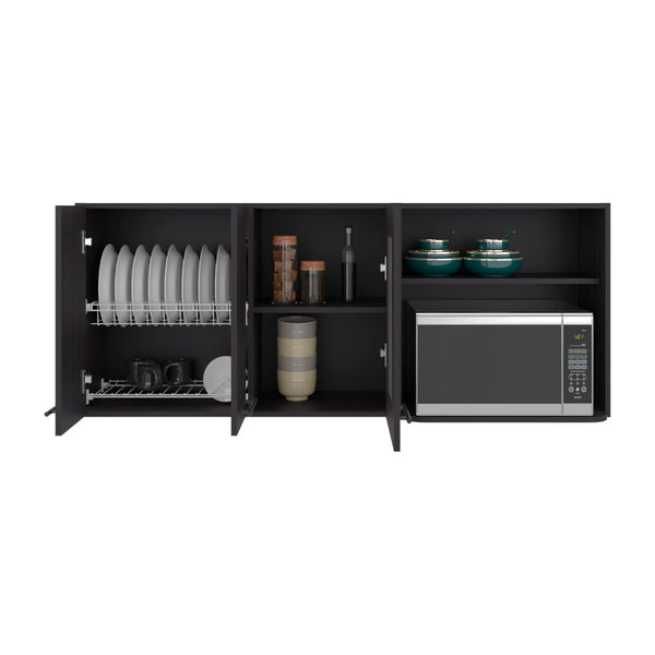 English Elm Hasselt Wall Mounted Kitchen Cabinet with Microwave Shelf Dish Rack and Pantry Storage B070S00414