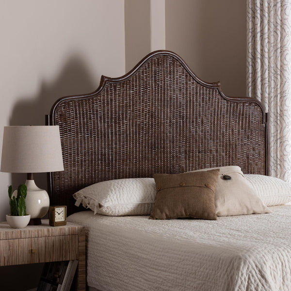 Baxton Studio Bali & Pari Jaelle Handwoven Rattan Arch Headboard Bohemian Bedroom Natural Texture 63.8W x 1.2D x 65H WS239-Coffee Bean/Rattan-HB-Queen