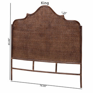 Baxton Studio Bali & Pari Jaelle Handwoven Rattan Arch Headboard Bohemian Bedroom Natural Texture 63.8W x 1.2D x 65H WS239-Coffee Bean/Rattan-HB-Queen