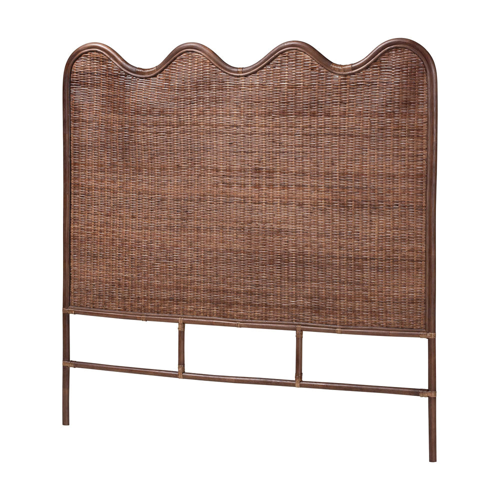 Baxton Studio Bali & Pari Einya Handwoven Rattan Headboard Scalloped Boho Coastal Bedroom Accent 74.8W x 1.2D x 63H WS240-Coffee Bean/Rattan-HB-King