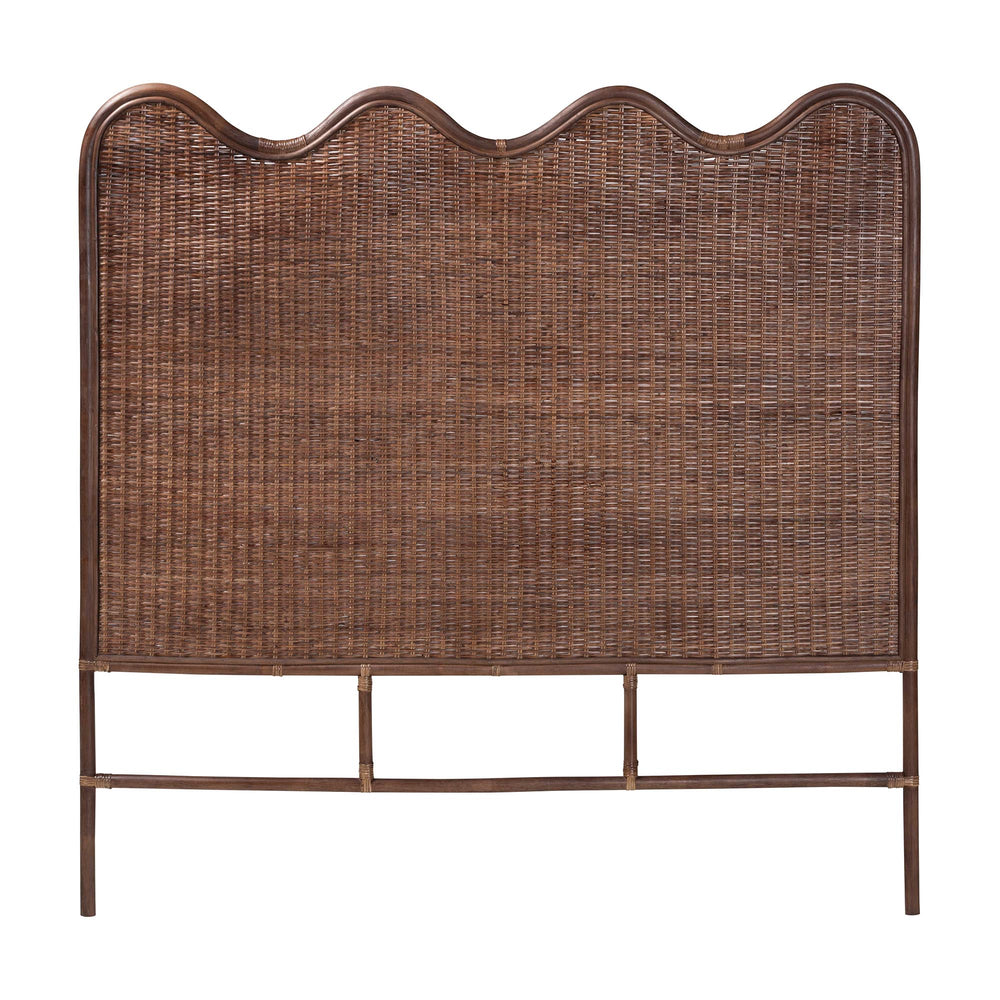 Baxton Studio Bali & Pari Einya Handwoven Rattan Headboard Scalloped Boho Coastal Bedroom Accent 74.8W x 1.2D x 63H WS240-Coffee Bean/Rattan-HB-King