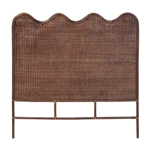 Baxton Studio Bali & Pari Einya Handwoven Rattan Headboard Scalloped Boho Coastal Bedroom Accent 74.8W x 1.2D x 63H WS240-Coffee Bean/Rattan-HB-King
