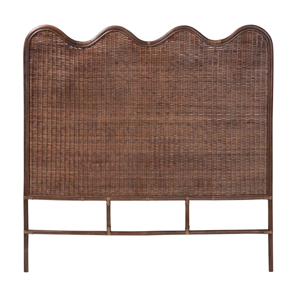 Baxton Studio Bali & Pari Einya Handwoven Rattan Headboard Scalloped Boho Coastal Bedroom Accent 74.8W x 1.2D x 63H WS240-Coffee Bean/Rattan-HB-King