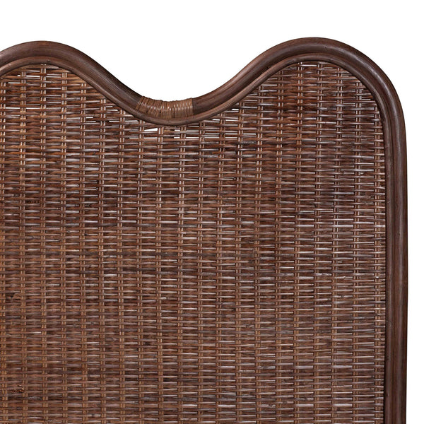 Baxton Studio Bali & Pari Einya Handwoven Rattan Headboard Scalloped Boho Coastal Bedroom Accent 74.8W x 1.2D x 63H WS240-Coffee Bean/Rattan-HB-King