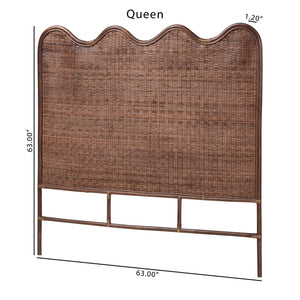Baxton Studio Bali & Pari Einya Handwoven Rattan Headboard Scalloped Boho Coastal Bedroom Accent 74.8W x 1.2D x 63H WS240-Coffee Bean/Rattan-HB-King